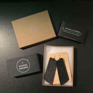 Nickel and Suede Onyx Gem Leather Earrings